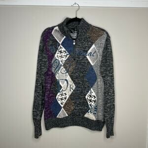 Desigual "made to dream" 1/4 zip‎ argyle design sweater Size XL